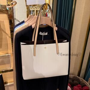 Tory Burch Blake Center Zip Tote 175947 Warm White / Classic Cuoio $425